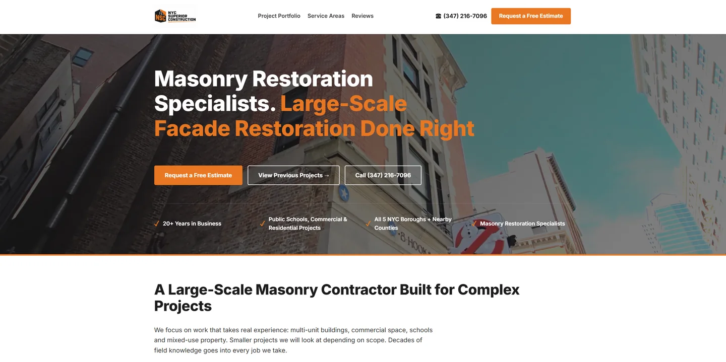 The homepage of NYC Superior Construction